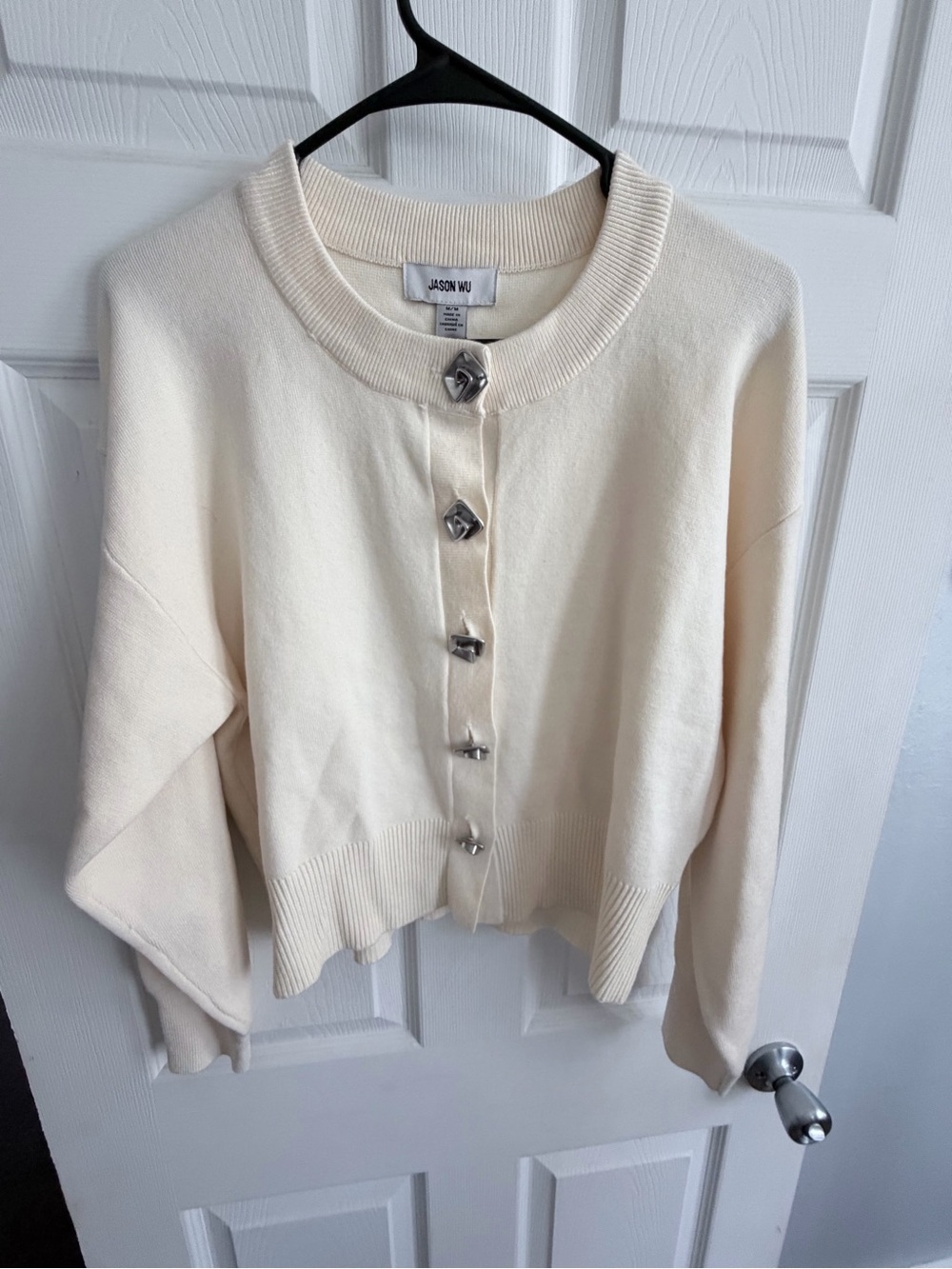 Jason Wu Ivory Crewneck Button-Front Cardigan